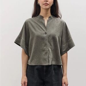 Szeki 7115 Mandarin Top Pewter Green tencel size S NWT